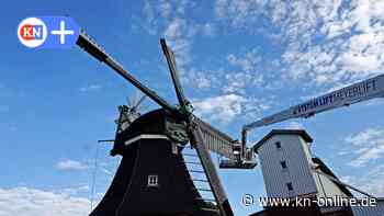 Hubsteiger an der Götzberger Mühle: Experten reparieren die Flügel