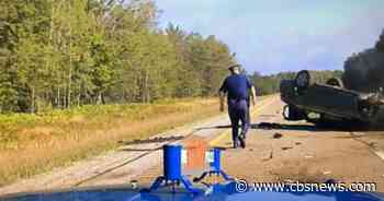 MSP Dash cam captures teen driver's rollover crash in Northern Michigan - CBS News