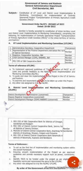 J&K: High level Committee on implementation of Agriculture Scheme - Cross Town News