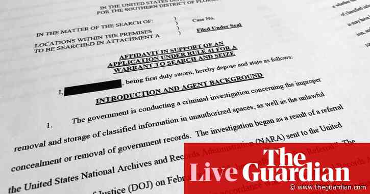 Trump search affidavit reveals potential for ‘evidence of obstruction’ at Mar-a-Lago – live