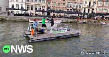 Boksers vechten voor duurzame banken op vlot aan Graslei in Gent - VRT NWS