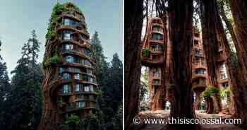 In the AI-Generated 'Symbiotic Architecture,' Manas Bhatia Envisions an Apartment Complex Within a Live Redwood - Colossal