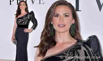 Hayley Atwell stuns in a shimmering gown at Paris Fashion Week - Daily Mail