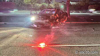 One person hospitalized after car crashes into tree in north Fresno