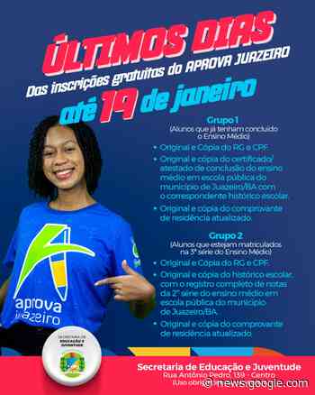 Inscrições para o Programa Aprova Juazeiro encerram nesta quinta ... - Prefeitura de Juazeiro