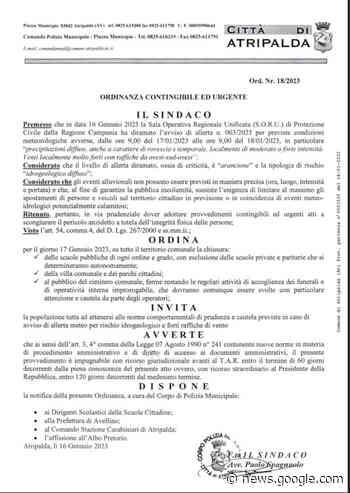 Allerta meteo: domani scuole, villa comunale e cimitero chiuso ad ... - Atripalda News