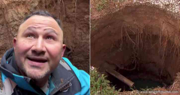 Video: Amazon Delivery Driver Falls 13 Feet Into Septic Sinkhole, Walls Keep Crumbling Around Him