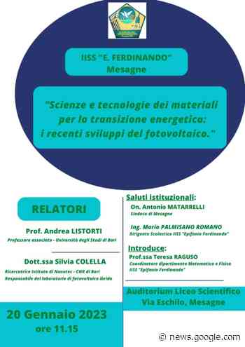 Mesagne. Incontro formativo al Ferdinando sul fotovoltaico emergente - Il Gazzettino di Brindisi