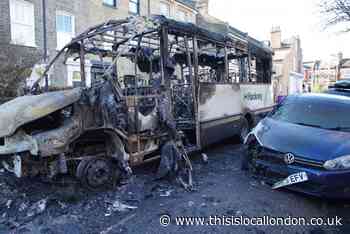 Images show school bus destroyed in fire in Hackney