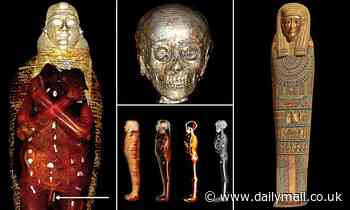 'Golden Boy' mummy was buried with 49 amulets 2,300 years ago - including one next to his PENIS