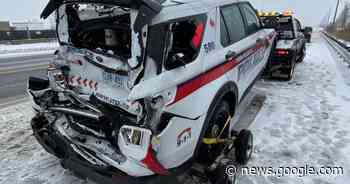 Officer taken to hospital after cruiser hit from behind in Markham: police - Global News