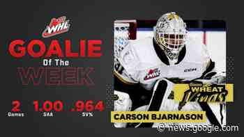 Bjarnason named WHL Goaltender of the Week – Brandon Wheat ... - Brandon Wheat Kings – Official site of the Brandon Wheat Kings