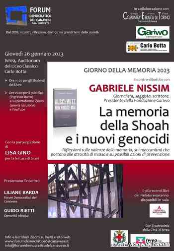Ivrea, giovedì 26 gennaio 2023: "Auschwitz non finisce mai" - Valle Soana