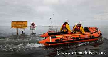 RNLI rescue two people and a dog stranded after attempting to cross Holy Island causeway