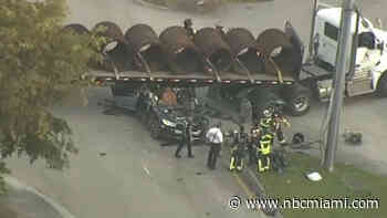 1 Hospitalized After Hollywood Crash Involving Tractor-Trailer Rips Roof Off Car