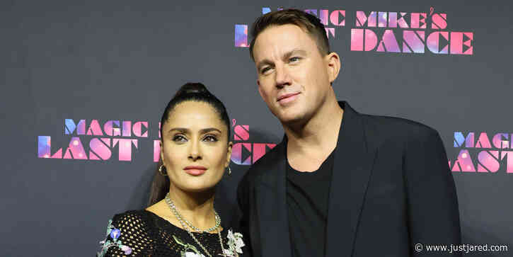 Salma Hayek Rocks Sheer, Fishnet Dress Alongside Channing Tatum at 'Magic Mike's Last Dance' Premiere