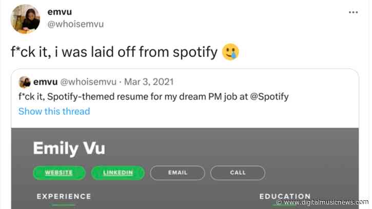 Spotify’s ‘Viral  Hire’ Thanks to Spotify-Themed Resume Is Laid Off