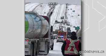Multiple QEII closures Friday, several serious collisions on icy roads reported across Alberta
