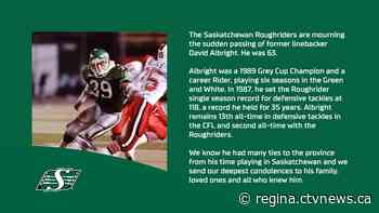 Former Saskatchewan Roughrider, David Albright, dead at 63