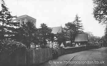 120-year-old picture of Loughton church with Thomas Willingale plaque