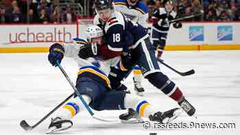 Newhook scores on birthday, Avs beat Blues 4-2