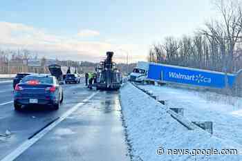 Tractor-trailer crash snarls traffic at Hwy. 400/11 split - BarrieToday
