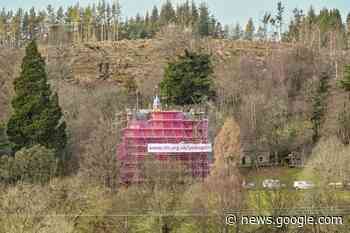 Castle swathed in seven-storeys of pink mesh for conservation work - Barrhead News