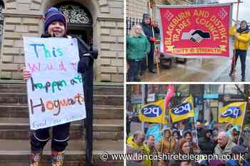 Crowds protest outside Blackburn town hall over ‘right to strike’
