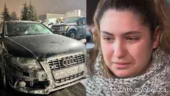 Quebec woman sees stolen, damaged Audi for first time since it crashed through Ontario mall