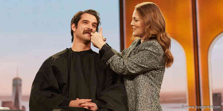 Drew Barrymore Shaves Tyler Posey's Mustache on Camera - Check Out His Fresh-Faced Look