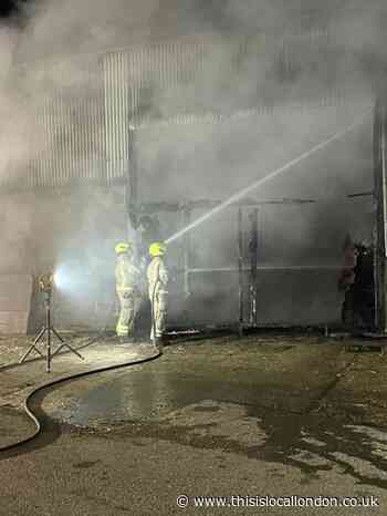 Langley Lower Green fire in large barn firefighters on scene
