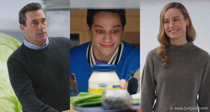 Jon Hamm & Brie Larson Find Themselves Stuck in Pete Davidson's Fridge in Hellmann's Super Bowl 2023 Commercial - Watch Now!