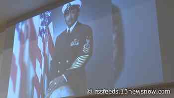 Son of legendary Navy diver speaks to the crew of USS Iwo Jima