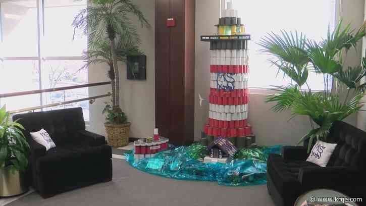 Canned food sculptures for New Mexico food bank