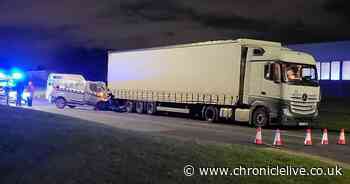 Van driver taken to hospital after crash with lorry in Washington
