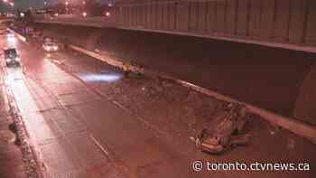 Allen Road reopens after vehicle strikes construction worker, flips over
