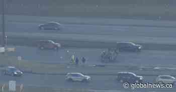 Overturned vehicle halts Deerfoot Trail traffic in north Calgary