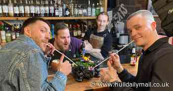 We tried Hull's incredible new cocktail that's served in a volcano and set on fire