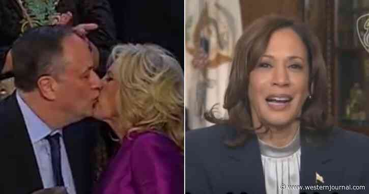 Kamala Harris' Jaw Drops as She's Caught Off-Guard with Question About Her Husband Kissing Jill Biden