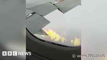 Emergency landing as flames shoot from plane wing