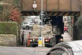 Clitheroe: Road blocked after truck got stuck under bridge