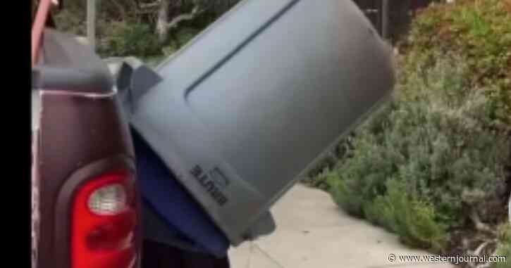 Viral: Masked 'Karen' Literally Hides Under Trashcan After Caught Yelling at Landscaper