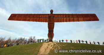 Angel of the North celebrates 25th anniversary with singing schoolchildren and cardboard cake