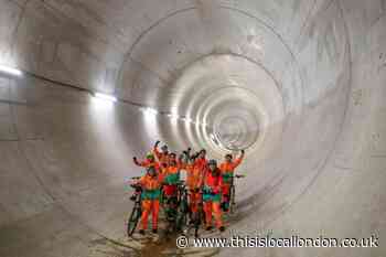 Cyclists go on bike ride from Battersea to Blackfriars in a sewer