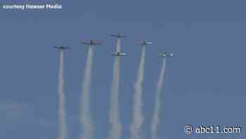 All veteran flight team doing flyover for NHL Stadium Series