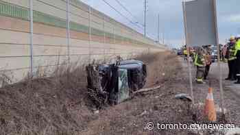 2 people seriously injured following single-vehicle rollover on QEW