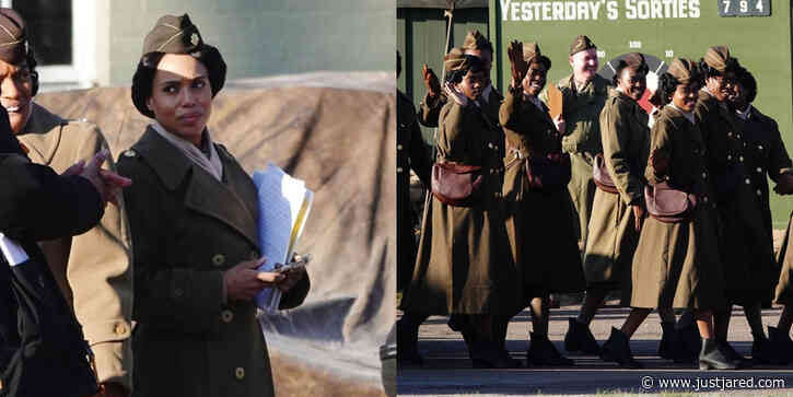Kerry Washington Spotted in Army Green Uniform For 'Six Triple Eight' Filming