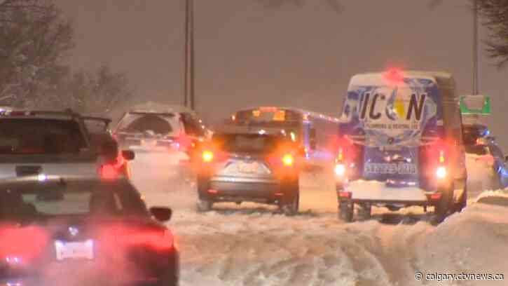 Snow-covered roads impacting morning traffic in Calgary, CBE buses not running
