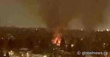 Calgary fire crews dampen flames at detached garage fire in Killarney