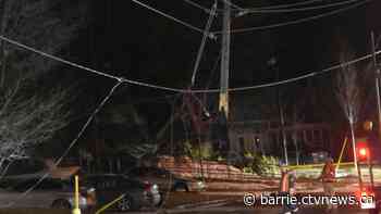 Leaning hydro pole closes Eccles Street in Barrie